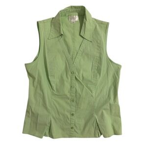 Ann Taylor LOFT Womens Sleeveless Button Down Shirt Lime Green V-Neck Top